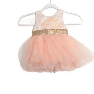 Peach & Gold Size 0-6M Tutu Dress With Lace Bodice & Sequin Bow